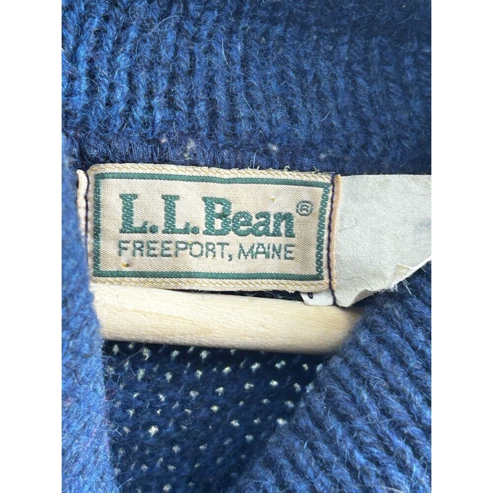 Vintage LL Bean Men's Wool Shawl Collar Sweater Blue Size Large? Button Preppy - Picture 5 of 6